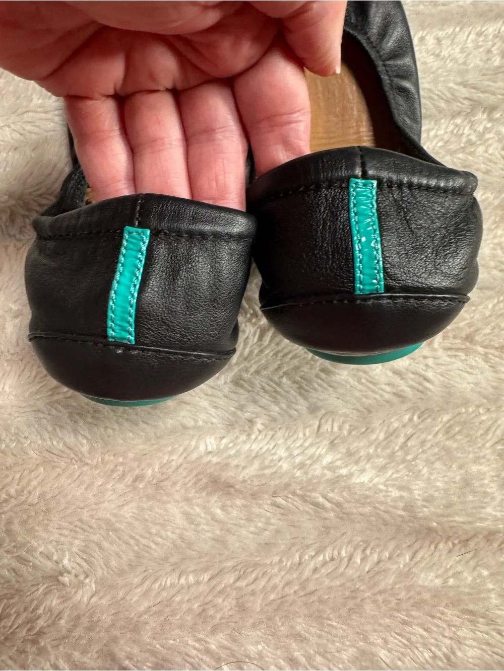 TIEKS Black Ballet Flats with Teal Accent — Lightweight Foldable Women’s Flats